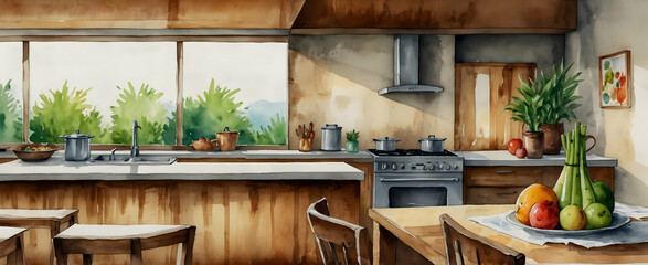 Watercolor Fusion: Multicultural Culinary Melting Pot with Bamboo Shoot Interior Design