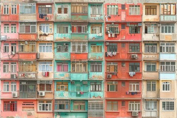 A small windows on the side wall of apartment panel buildings