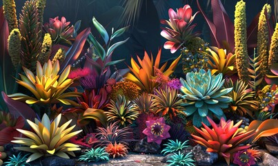 Fototapeta na wymiar Craft a digital 3D rendition of a botanical marvel, showcasing vibrant colors and intricate details from an eye-level perspective
