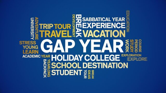 Gap Year animated word cloud;text design animation tag kinetic typography seamless loop.