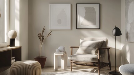 Sunlit room with elegant furniture, ideal for interior design concepts or peaceful living spaces.