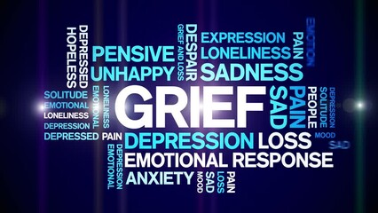 Grief animated word cloud;text design animation tag kinetic typography seamless loop.