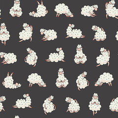 Yoga llama doodle vector seamless pattern. - 790001288