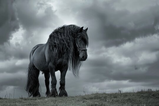 Friesian horse in nature