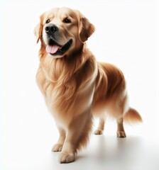 Image of isolated golden retriever against pure white background, ideal for presentations
