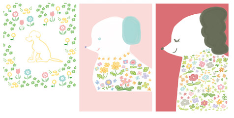花に彩られた犬のイラスト集