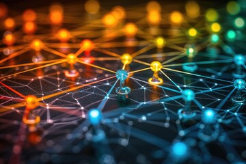 Abstract network computing circular dots connected with colorful lines background wallpaper design images