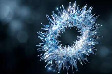 Blue and purple fractal starbursts adorn a black Christmas tree ornament