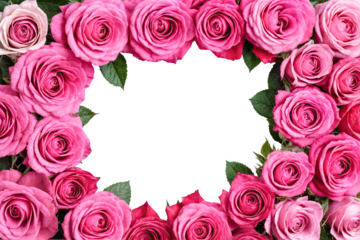 Pink roses, isolated frame. Postcard mockup,Background abstract made of roses. Flat lay, copy space.