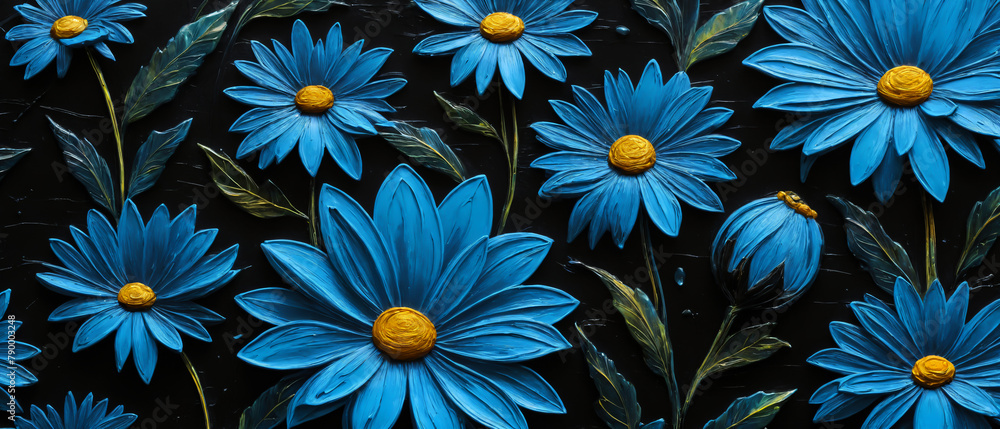 Canvas Prints closeup painting of a nightly field full of blue flowers, gerbera