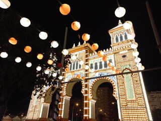 Night lights in the world famous April fair fron Seville, Andalusia, Spain