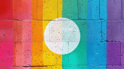 Rainbow Painted Wall with Central White Circle