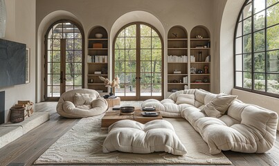 A living room exuding luxury and tranquility, inspired by the solitary elegance of a lone fox