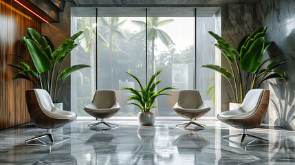 Minimalist Modern Interior with Elegant Furniture and Clean Lines, Spacious Room with Bright Natural Light