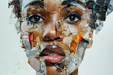 Surreal Collage Portrait of a Woman with Contrasting Textures and Colors