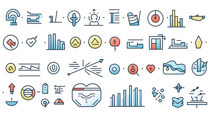 Set of outline icons related to analysis, infographic, analytics сreated with Generative Ai