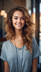 portrait of stunning young woman smiling with a beautiful bokeh background