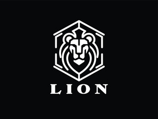 Hexagon lion logo design vector template. lion head logo design icon vector illustration