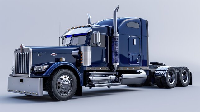 create an image of a big darkblue american truck with zilver accents. copy space for text.