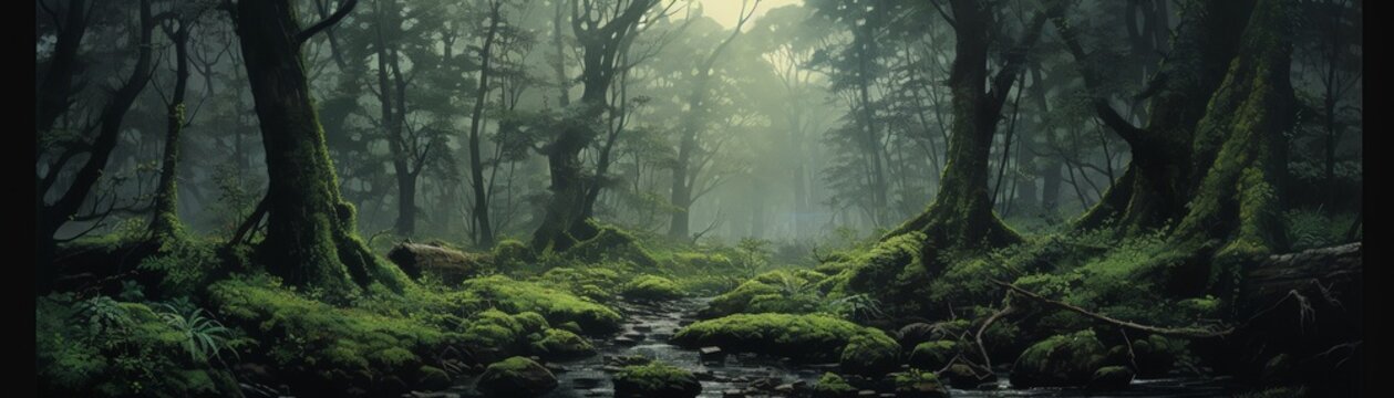 In the Forest Green, a creation myth speaks of milk raining down, giving life to Batbout trees and Kofta plants, mystical twilight