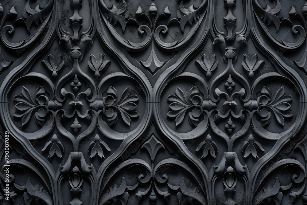 Poster sophisticated black classical 3d pattern. gothic ornament. inspired by the gothic architecture. back