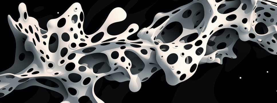 A white and black abstract image of a wave with many dots