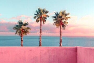 Serene Tropical Palm Trees Against Sunset Sky