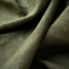 military green hemp sheet fabric zoomed in product photo showcasing silver threads weaved inside сreated with Generative Ai