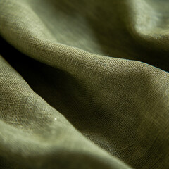 military green hemp sheet fabric zoomed in product photo showcasing silver threads weaved inside сreated with Generative Ai