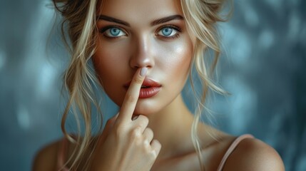 Beautiful blonde with blue eyes. AI generative. - obrazy, fototapety, plakaty