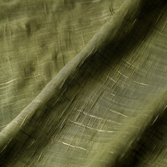 military green hemp sheet fabric zoomed in product photo showcasing silver threads weaved inside сreated with Generative Ai