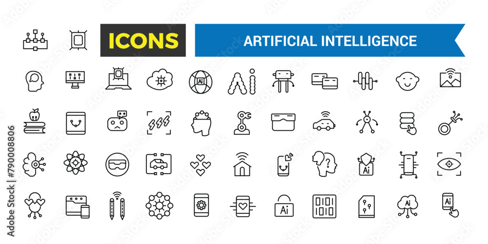 Poster artificial intelligence line icons collection, big ui icon set in a flat design, thin outline icons 