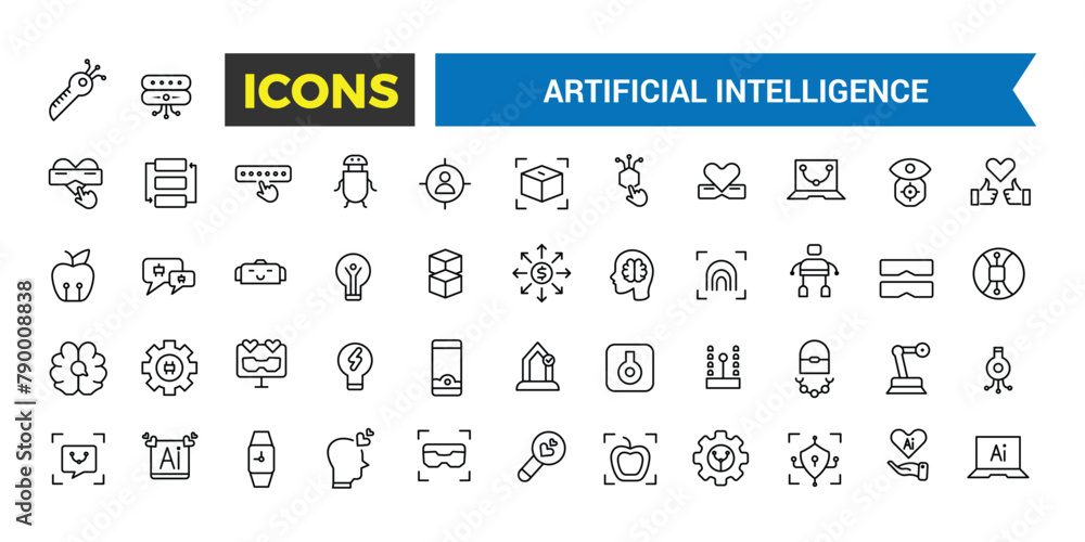 Poster artificial intelligence line icons collection, big ui icon set in a flat design, thin outline icons 