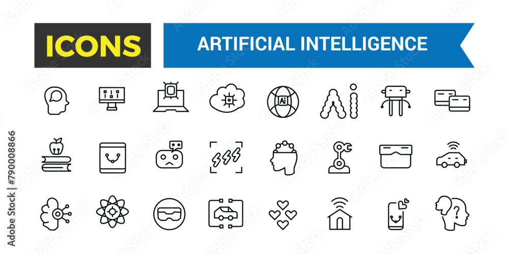 Aufkleber artificial intelligence line icons collection, big ui icon set in a flat design, thin outline icons 