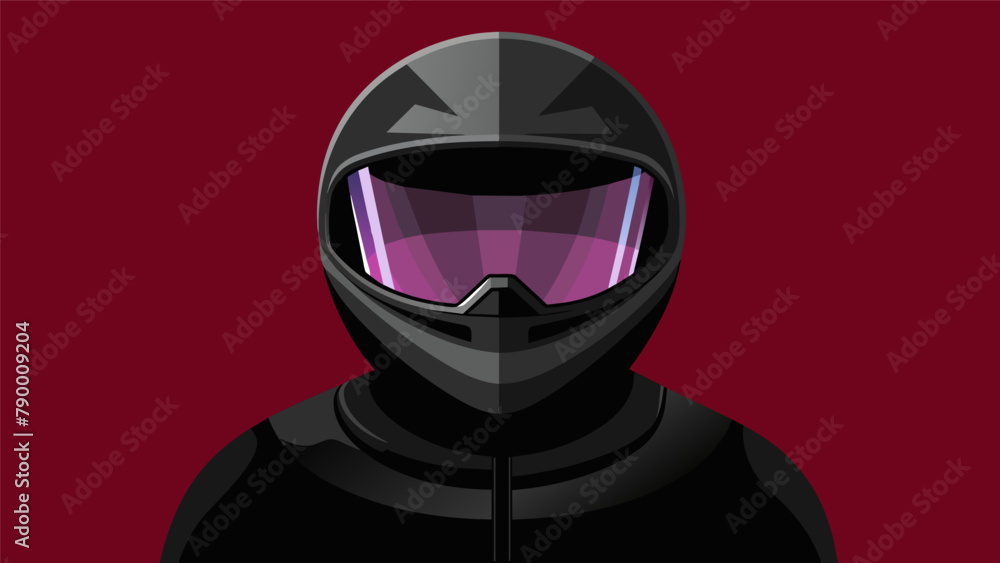 Poster a sleek black helmet with a face shield providing full coverage and cushioning for the head and face