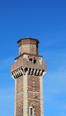 Vicenza, VI, Italy - April 17, 2024: Bell Tower of Ancietn Basilica of Saints Felice and Fortunato