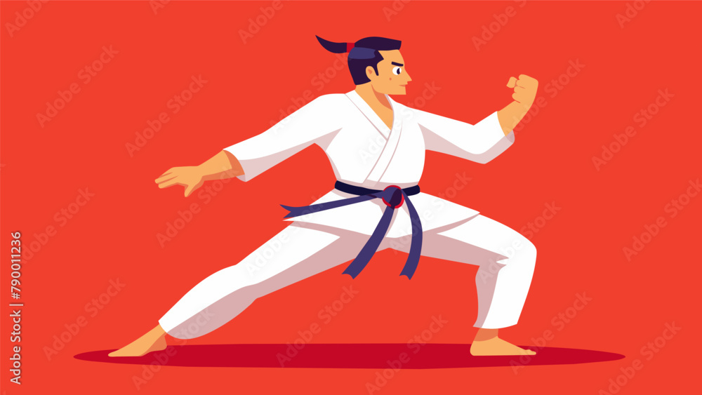Poster a martial artist performing the kata or choreographed sequence of movements with perfect form and pr
