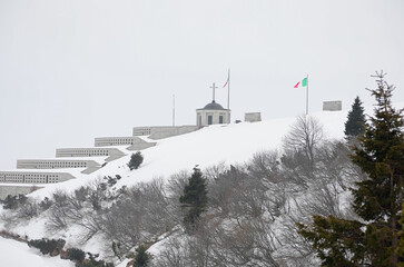 Pieve, TV, Italy - March 13, 2024: Military Memorial of Monte Grappa an ossuary