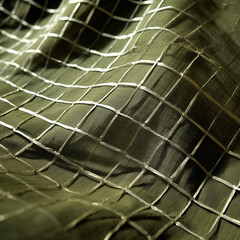 olive green hemp fabric with a silver grid sewn within it сreated with Generative Ai