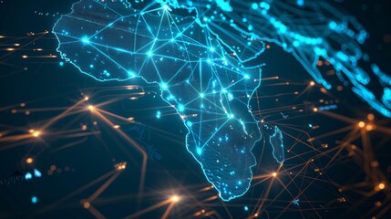 Digital map of Africa, concept of global network and connectivity, high speed data transfer and cyber technology, business exchange, information and telecommunication - obrazy, fototapety, plakaty