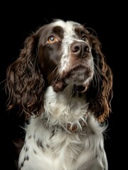Studio portrait of a dog over a black background english springer spaniels