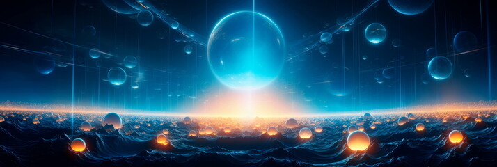 dynamic science background with pulsating energy fields and glowing orbs
