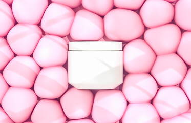 Abstract podium for product display  with soft bubbles and window light overley. 3d rendering.