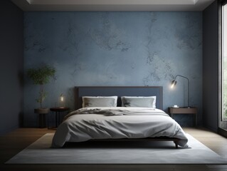 Minimalist bedroom with a statement wallpaper wall