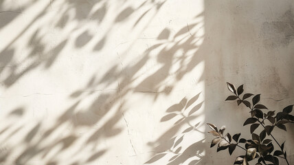 Shadow of a plant with intricate leaves on a smooth wall, with a subtle gradient background