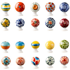 A collection of brightly colored ceramic knobs for cabinetry Transparent Background Images 