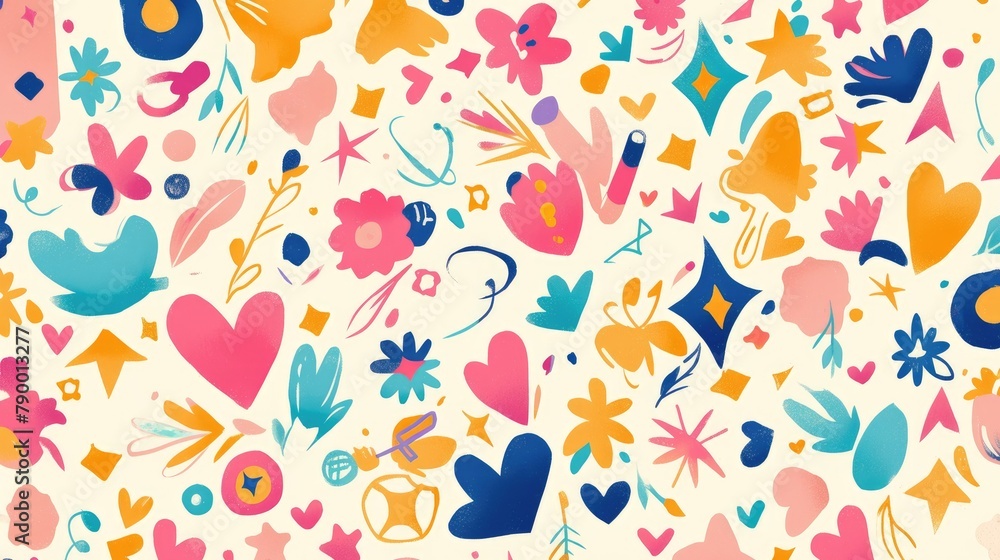 Poster an adorable and whimsical pattern featuring colorful charcoal doodles of shapes and lines this playf