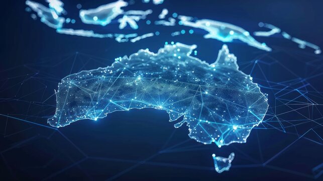 Digital map of Australia, concept of Australia global network and connectivity, data transfer and cyber technology, information exchange and telecommunication