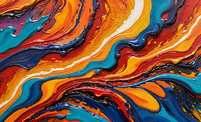 colorful abstract painting with thick layers of paint creating a dynamic and textured surface