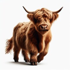 Image of isolated Highland cattle against pure white background, ideal for presentations
